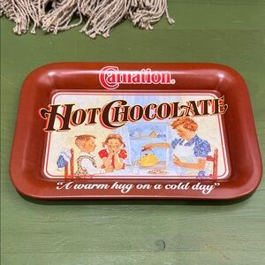 Vintage 1980s Carnation Hot Chocolate Advertising Tray—Retro Tin